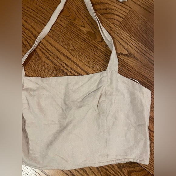 Lulus Double Digits Beige Linen Halter Crop Top - Picture 5 of 7